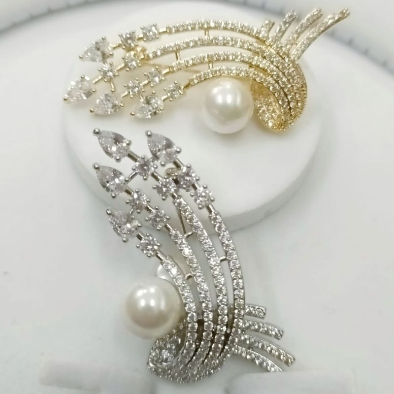 Bros Pin Rhodium Lapis Emas 18 karat Mutiara Air Tawar Asli Lombok Aksesoris Perhiasan Bross Bros Pi