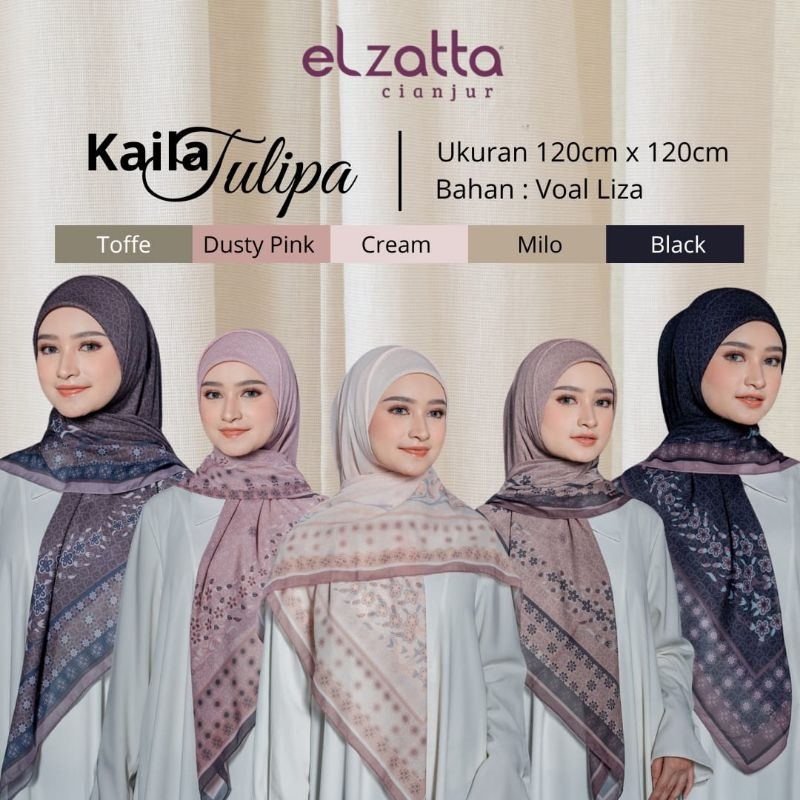 ELZATTA HIJAB SEGI EMPAT KAILA TULIPA BAHAN VOAL MOTIF PREMIUM KERUDUNG ELZATTA JILBAB ELZATTA JILBA