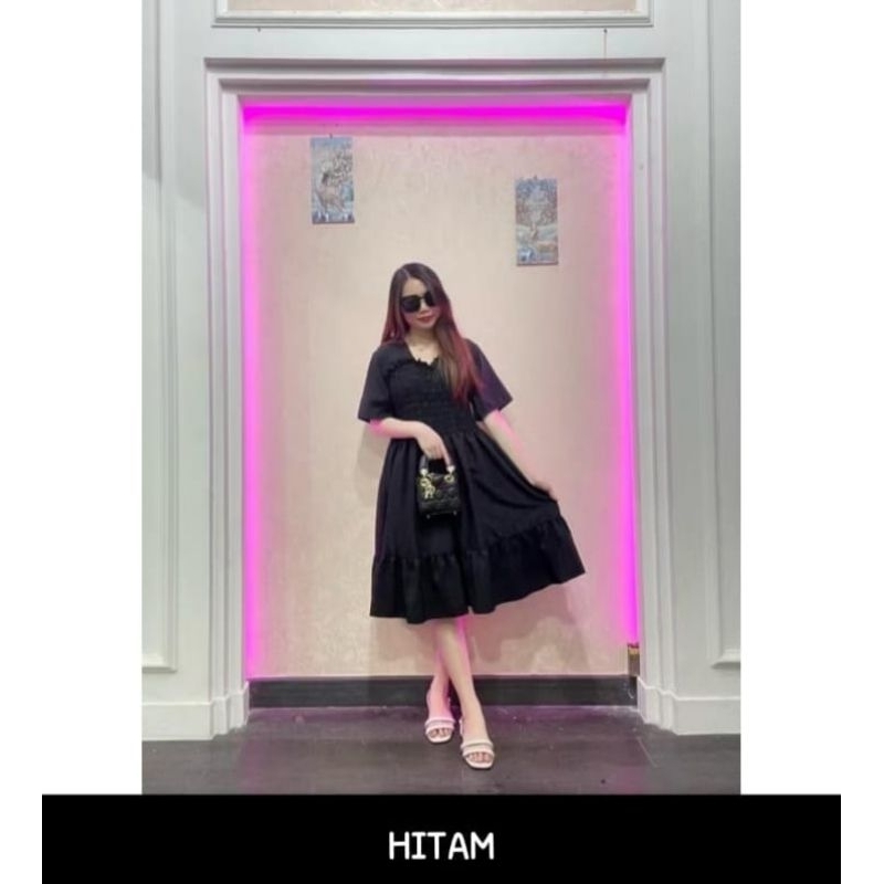 DRESS LENGAN PENDEK MOTIF POLOS/DRESS KEKINIAN SERI A1