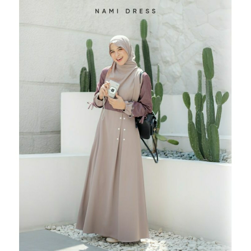 NAMI DRESS JILBRAVE | Gamis Syar'i Feminine Elegant Aksen Lengan Bordir | Gamis Simple | Gamis Styli