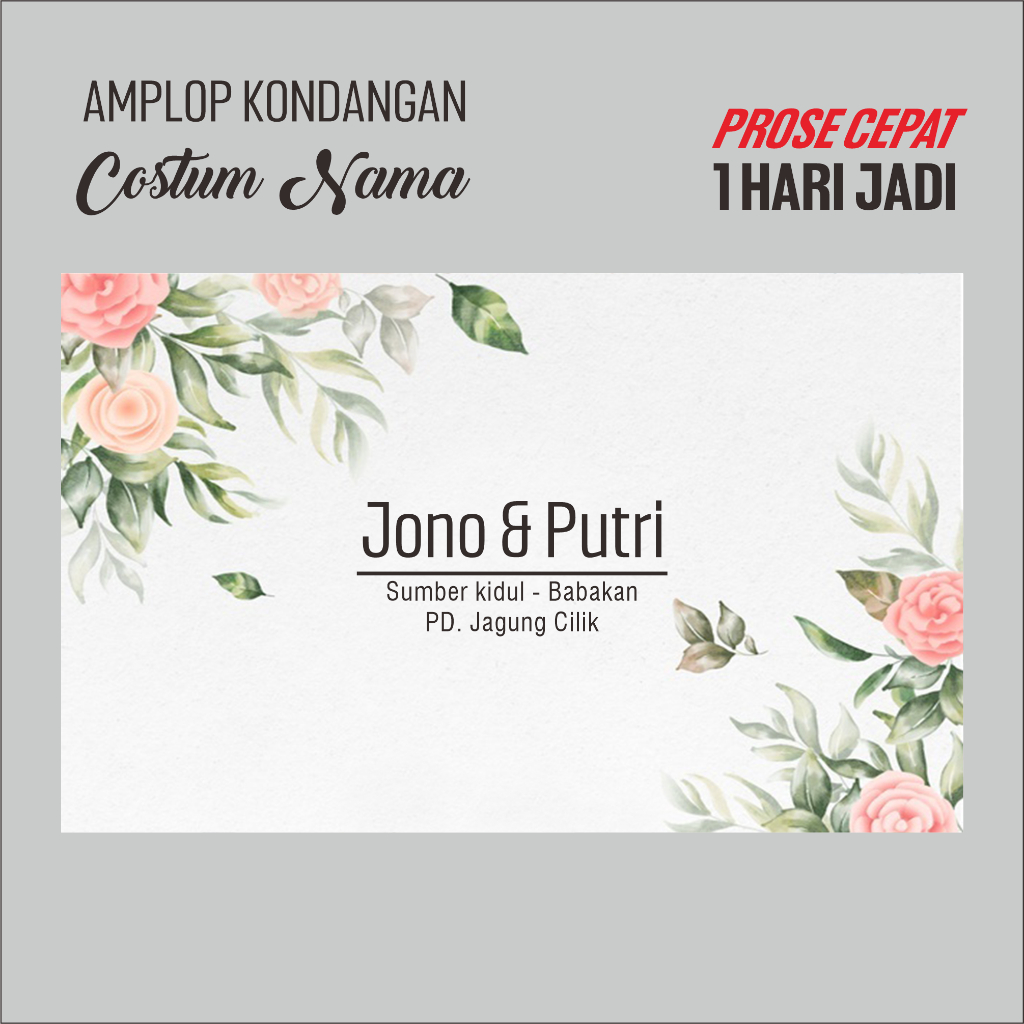 

Amplop Kondangan Costum Nama Sendiri Desain Minimalis | 1 pack isi 100 pcs Ukuran Sedang [15.2 CM X 9.5 CM] Harga Ekonomis