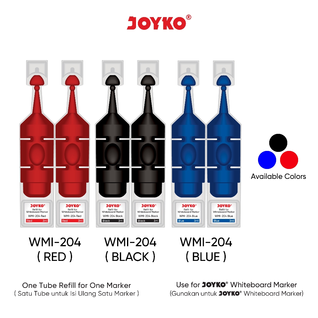 

[1PPN/6PCS] JOYKO REFILL INK WHITEBOARD WMI-204 HITAM - BIRU