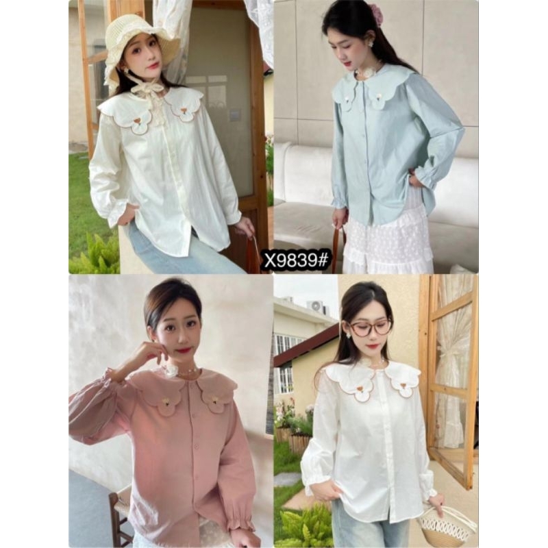 Blus Lengan Panjang Putih Wanita katun