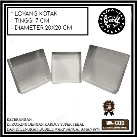 LOYANG BAKING KOTAK PERSEGI KUE BOLU ROTI SOBEK 20x20x7 ANTI LENGKET TEBAL