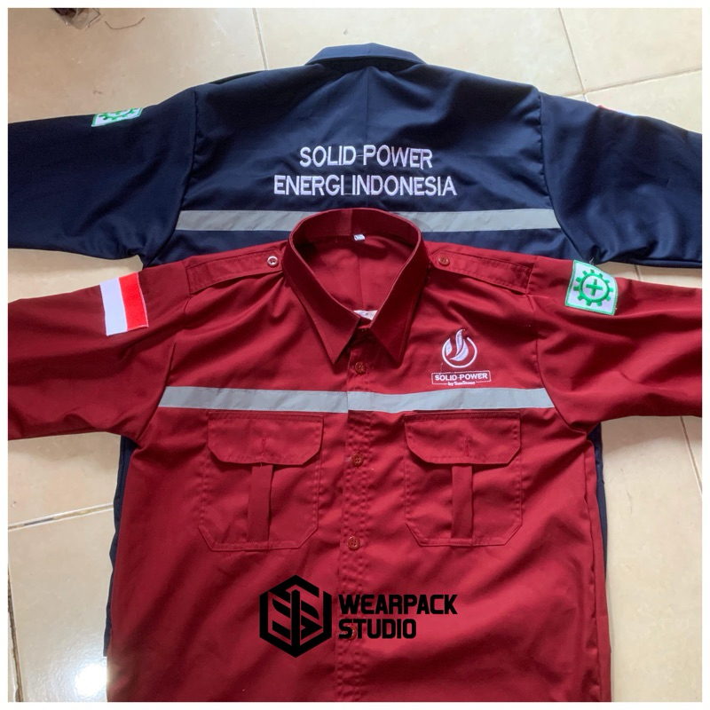 Wearpack Bordir Custom Satuan Seragam Pabrik Baju Kerja Proyek Tambang Kemeja Safety COD