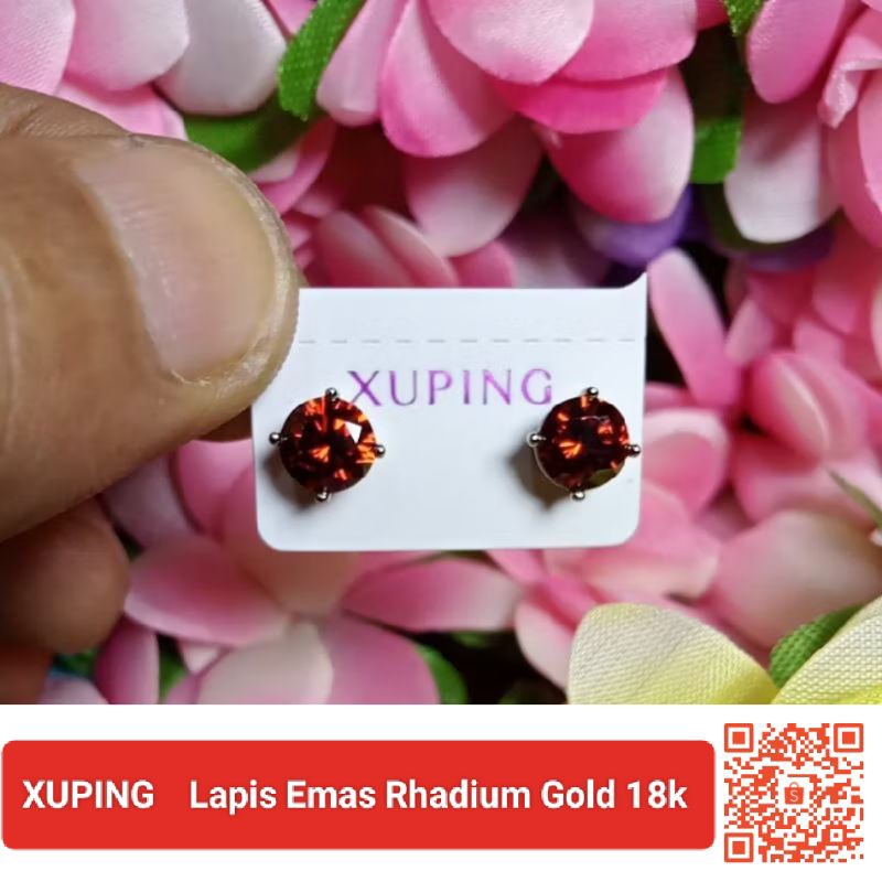 AntingTusukZirkonMerahDelimaLapisEmasRhadiumGold18k