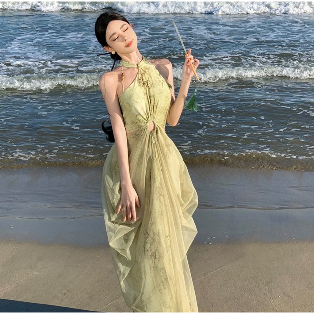 Dress wanita baju pantai women premium fashion murah casual pesta party maxi bali import D0454