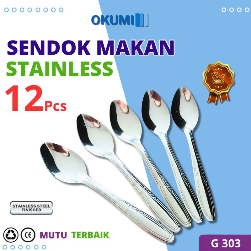 OKUMI Sendok Makan Stainless Premium 1 Lusin 12pcs Alat Makan Stainless Anti Karat Sendok Garpu Maka