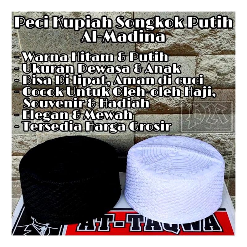 Peci Kupiah Songkok Haji al madinah Hitam Dan putih