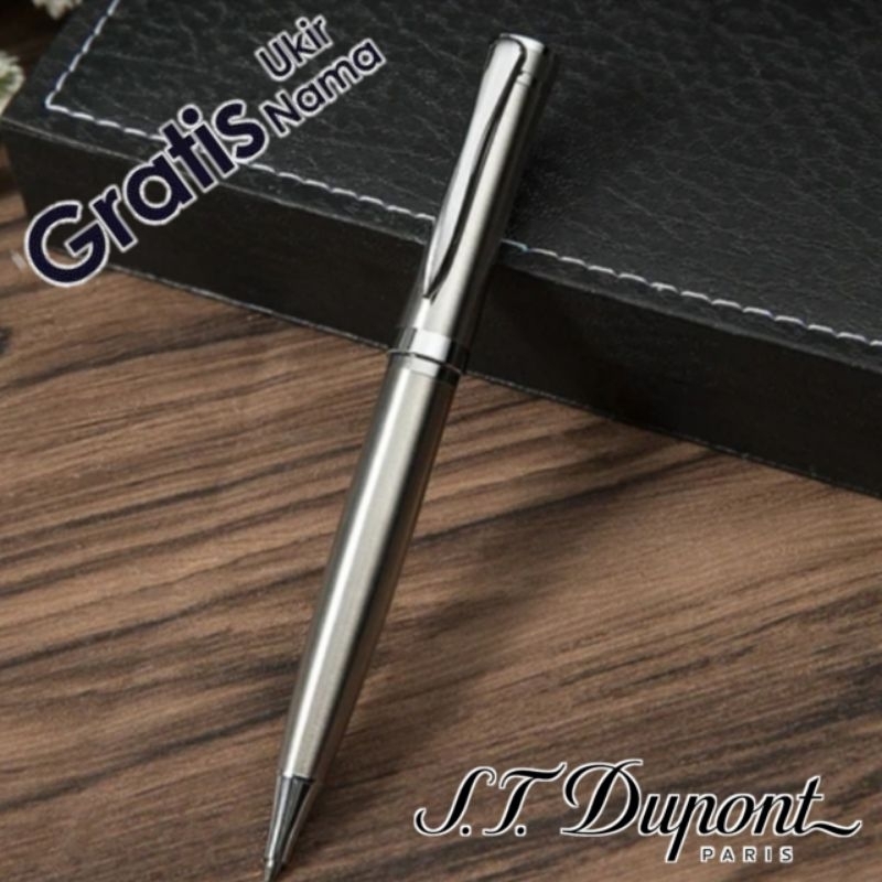 

Ballpoint Pulpen Mewah St Dupont Silver Stainless Gratis Grafir Nama Dan Box Exlusive