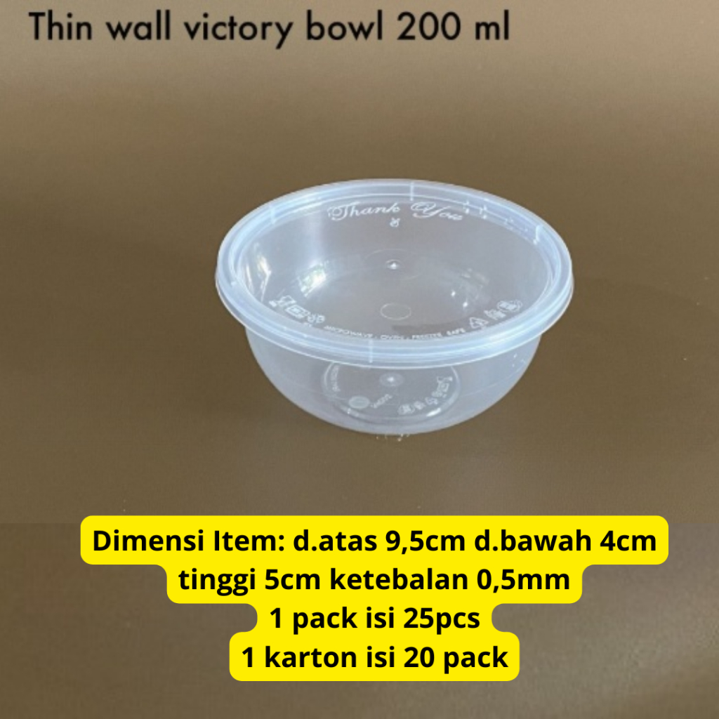 Thinwall Bowl Cup Puding Plastik 200ml Thinwall Cup Salad Buah Cup Dessert Mangkok Plastik 200ml