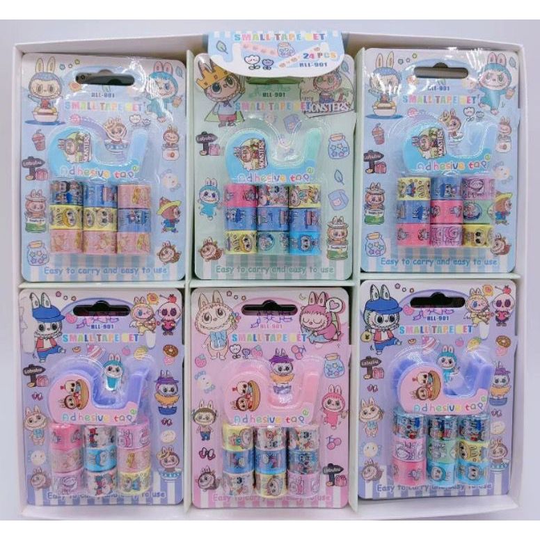 

[1 Set] Isolasi Tape Kecil Labubu 9in1 Set+Free Mini Dispenser / Selotip Slasiban Kecil Labubu Fancy