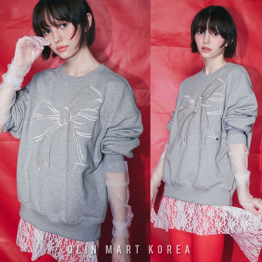 RONRON BIG RIBBON LINE SWEATSHIRT GREY