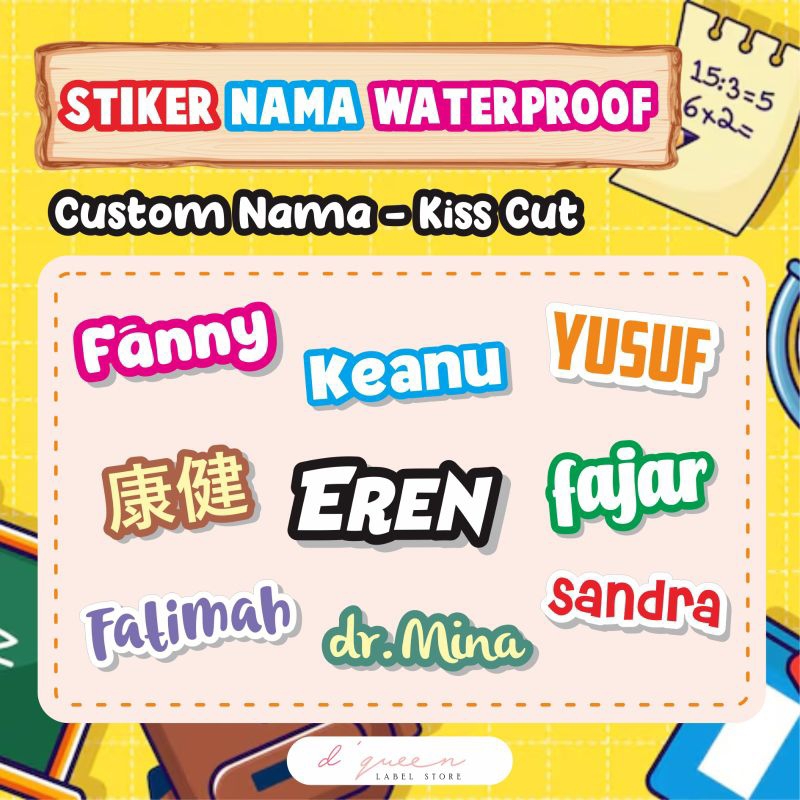 

Stiker Label Nama custom Pola Cutting Waterproof Anti Air