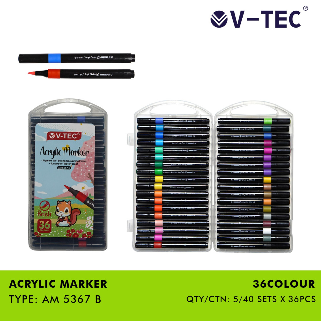 

ACRYLIC MARKER BRUSH V-TEC AM5367B / 12, 24, 36 WARNA VTEC SPIDOL BRUSH KUAS SEPIDOL PEN HANDLETTERING KALIGRAFI LETTERING JOURNAL BUJO JURNALING SKETCH WARNA WARNI ALAT LUKIS TULIS SEKOLAH STATIONERY / MITRA ABADI KATALOG JOGJA