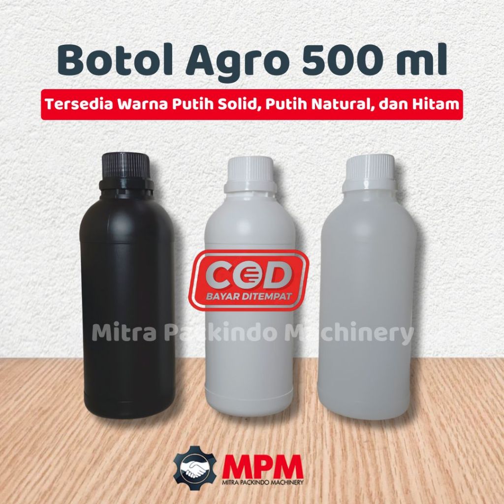 Botol Agro HDPE Putih Hitam Natural 500ml / Wadah Labor 500 ml