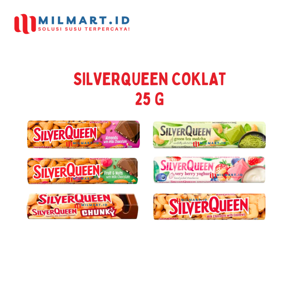 

SILVERQUEEN COKLAT BAR 25 G CHUNKY CASHEW CHOCOLATE MATHCA ALMOND COKELAT CAMILAN JAJANAN SILVER QUEEN