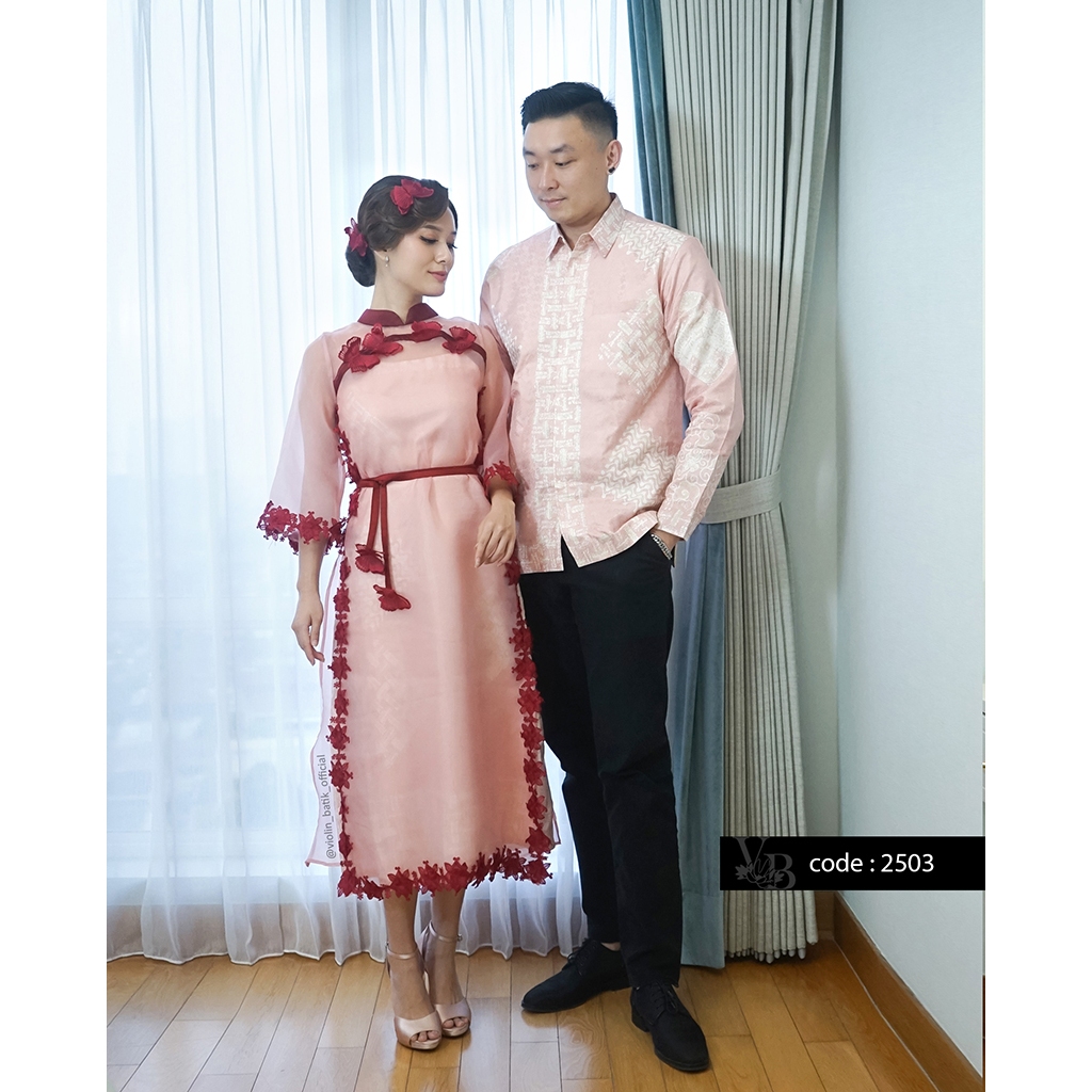 Dress Batik Viscose Cheongsam Pink Soft Organza Bordir Kupu 2503