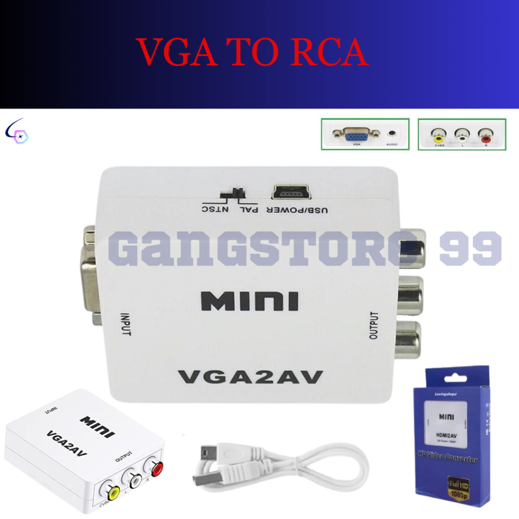 Konverter VGA to AV Box Biru VGA to RCA Adapter VGA to RCA CONVERTER / Converter VGA to AV / VGA to 