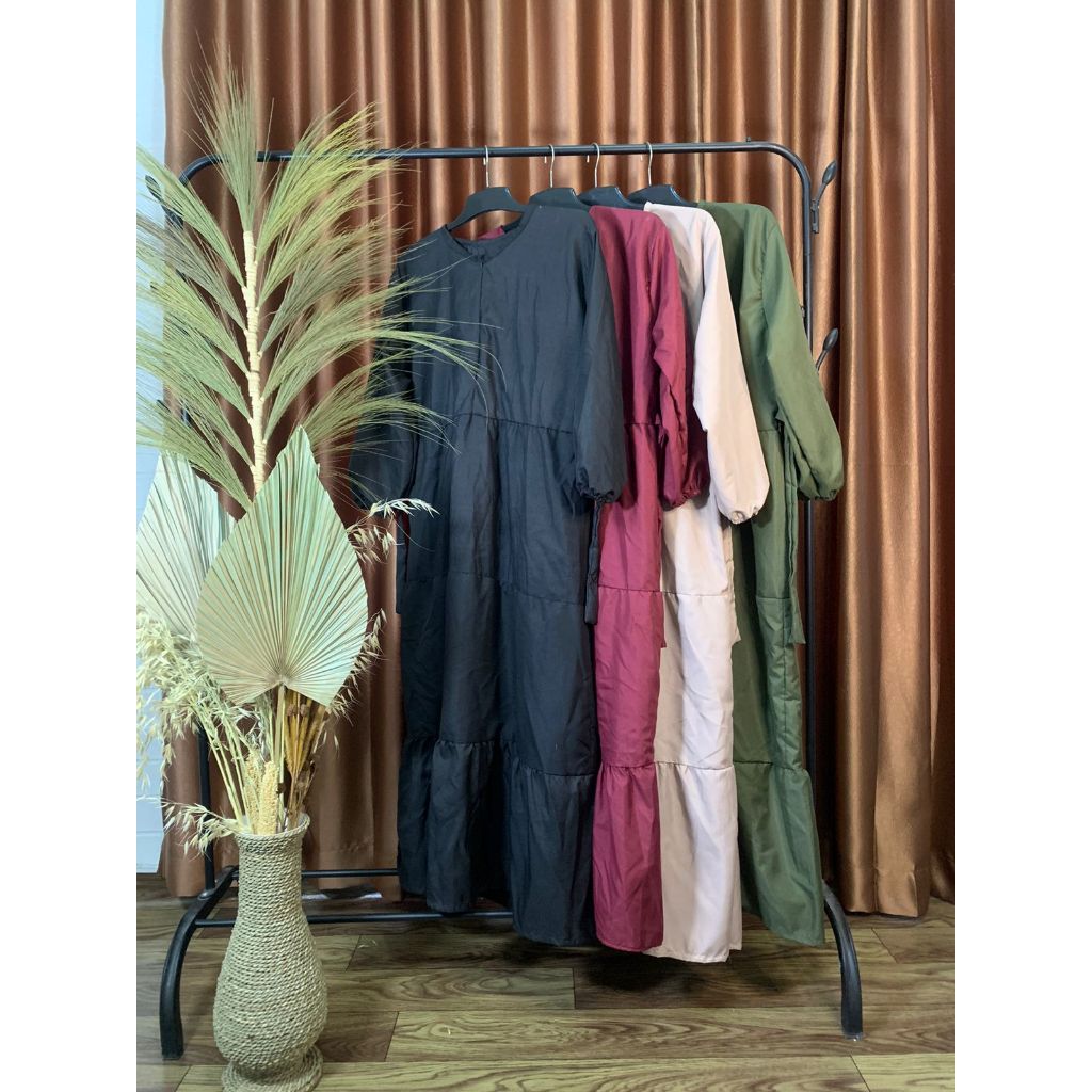 Gamis susun polos midi terkini
