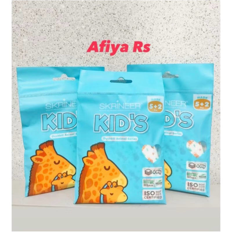 Masker Skrineer Duckbill Kids Animal Series / Masker Duckbill Anak Sachet 5+2 Pcs