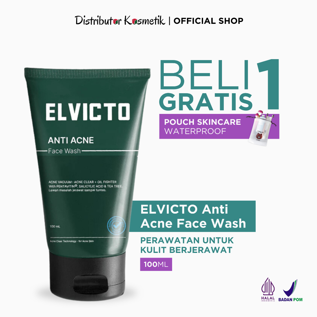 [ FREE GIFT ] ELVICTO Anti Acne Face Wash 100ml - Sabun Wajah Pria Kulit Berjerawat Original BPOM