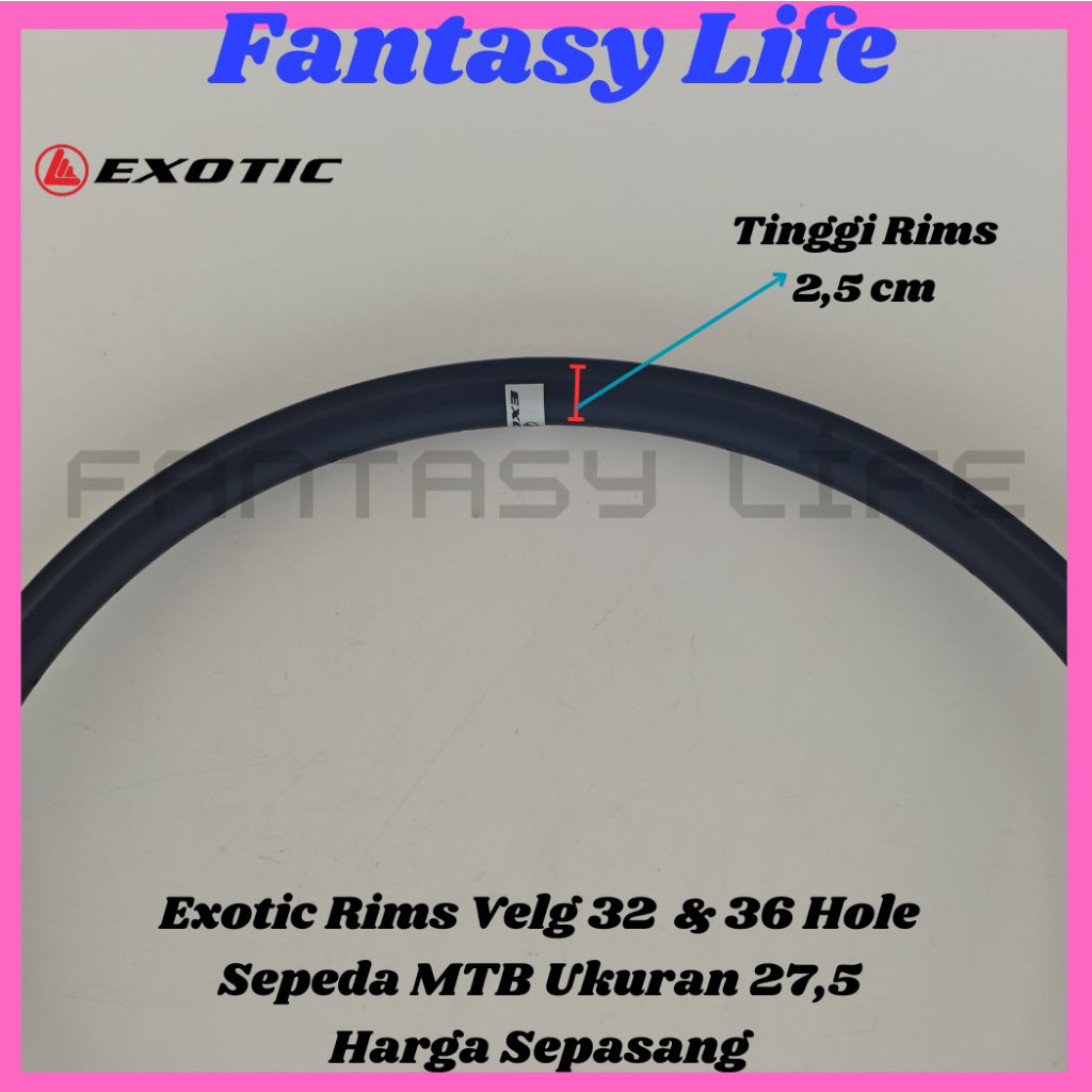 RB Fantasy 2PCS Rims Velg Ukuran 27.5 Exotic 32 Dan 36 Hole Pelek Double Wall Bahan Alloy Sepeda MTB