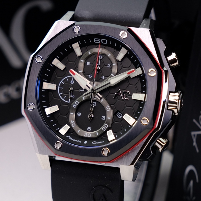 Alexandre Christie Pria Terbaru Chronograph Series Original Warna Silver Black - AC9601