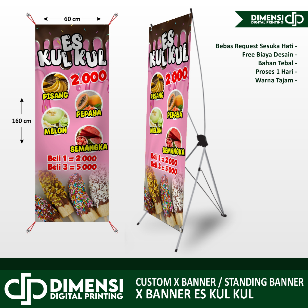 custom x banner / standing banner / spanduk es kul kul / spanduk keperluan jualan es kul kul viral