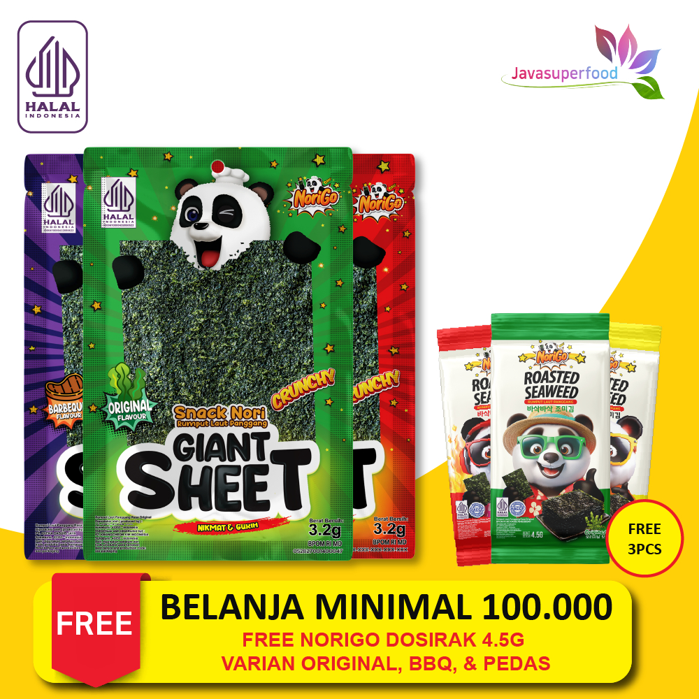 

Norigo / Snack Nori Giant Sheet 1 DUS isi 5 PACK / Snack Rumput Laut 38.4g