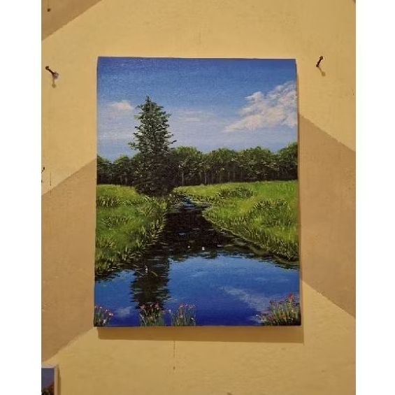 Lukisan kanvas pemandangan danau 30X40