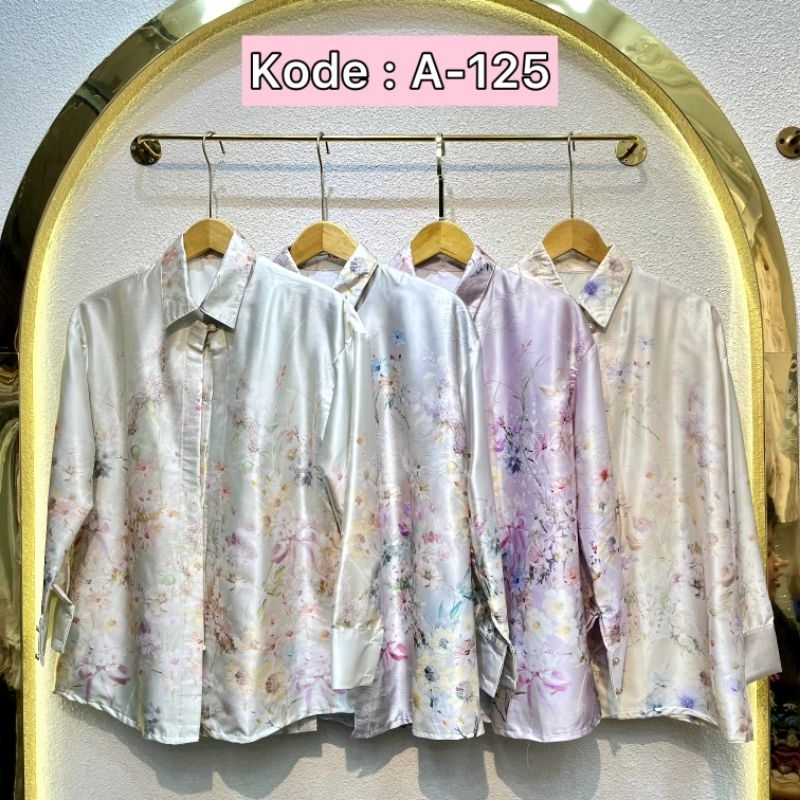 Kemeja Satin Wanita Premium Motif bunga