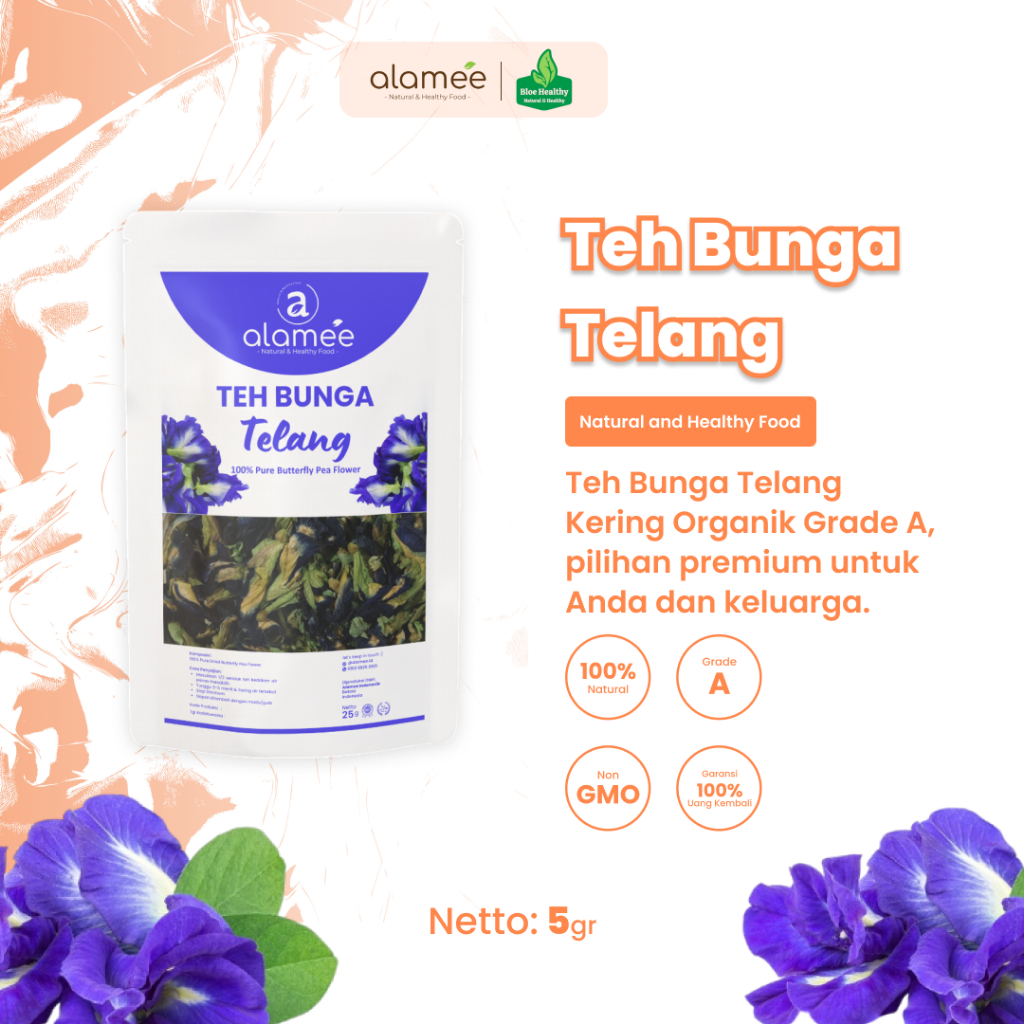 

ALAMEE Teh Bunga Telang Butterfly Pea Tea Kering Organik Herbal Dried Flower 5 gram