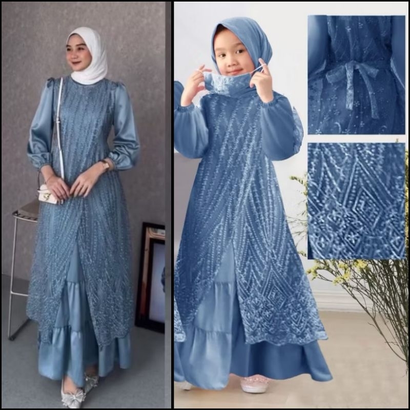 (NEW) ELINA DRESS - BAJU MAXY MAXI DRESS GAMIS BRUKAT BROKAT LAPIS FULL SATIN IBU ANAK WANITA DEWASA