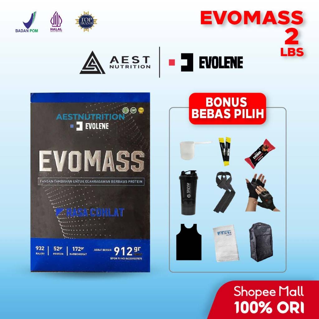 ORIGINAL Evolene Evomass 2 lbs 912 gram Evo Mass Susu Protein Penambah Berat Badan