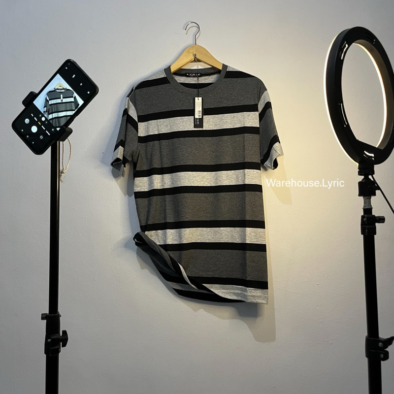 KAOS STRIPE PRIA KAOS DISTRO MOTIF GARIS STRIPE LENGAN PENDEK