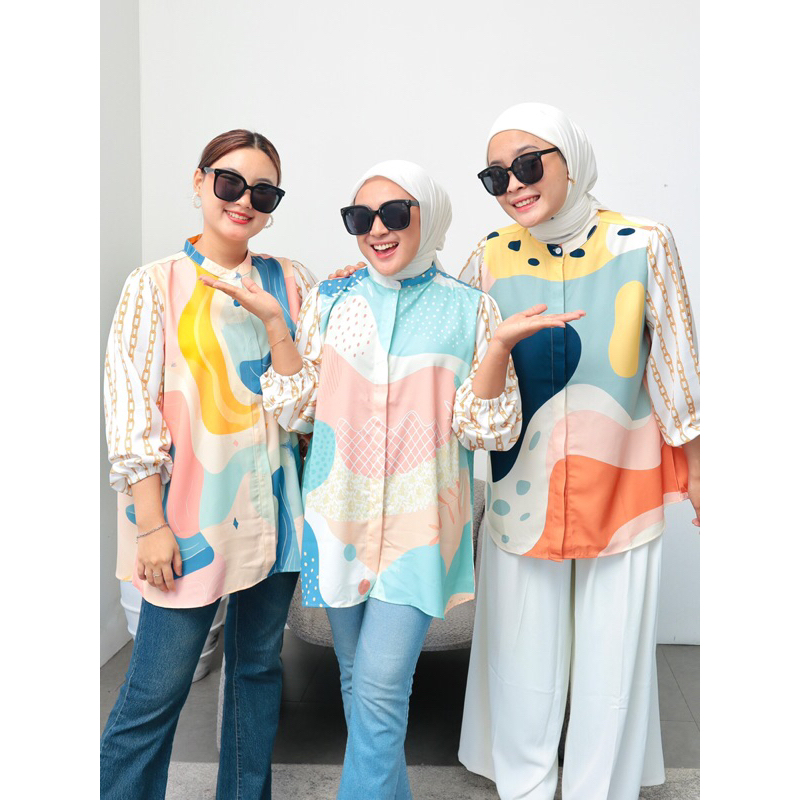 Kemeja Atasan Wanita Combi Diana Motif Pattern Oversize
