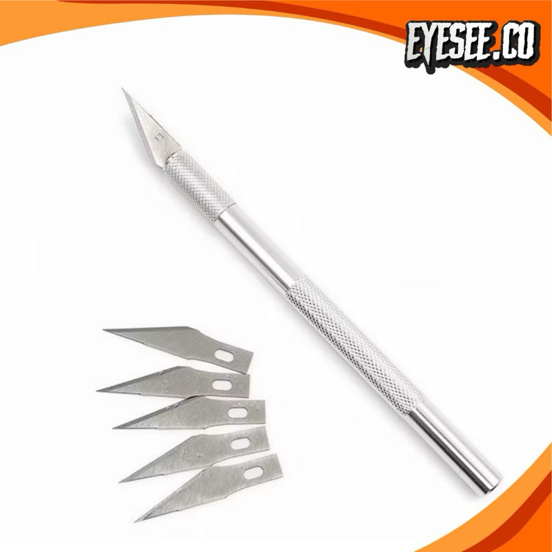 

Pisau Ukir Seni 5 isi Cutter Hobby Crafting Art Knife Metal Handle Blade Pisau Bonsai Sayat Ukir Pen Cutter Set Mata dan Gagang Art Knife EYESEE