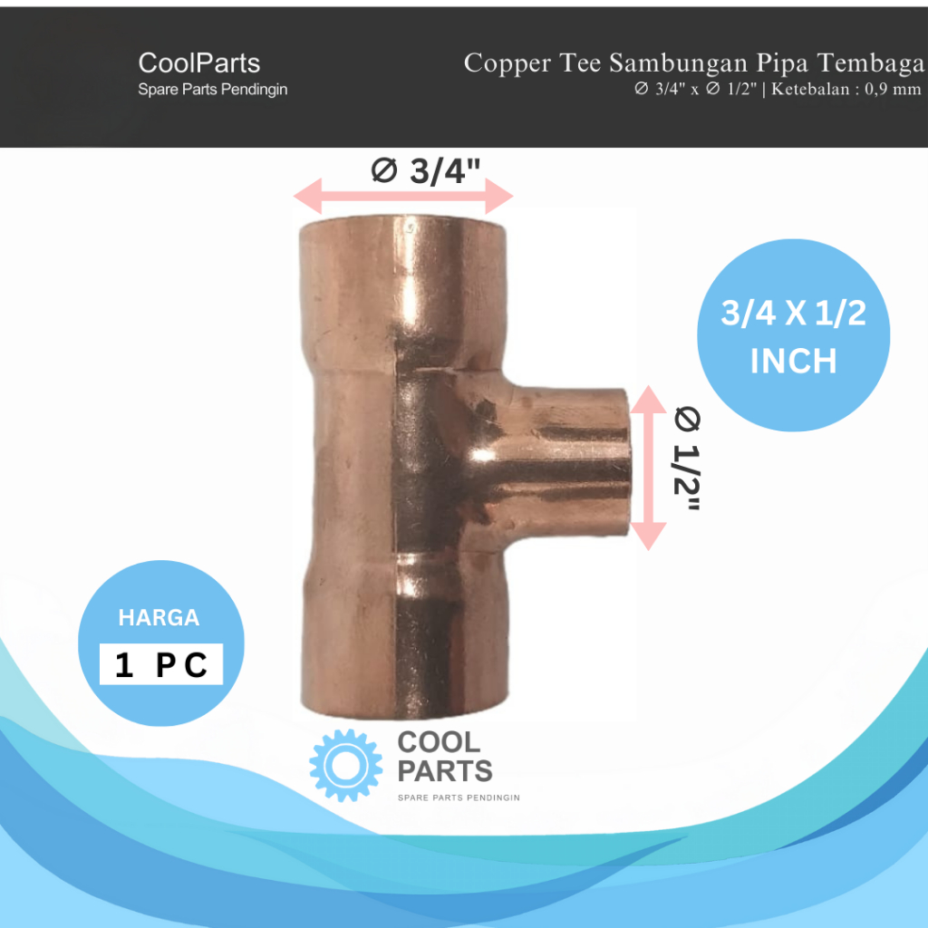 Cooper Tee Pipa Tembaga 3/4" x 1/2"