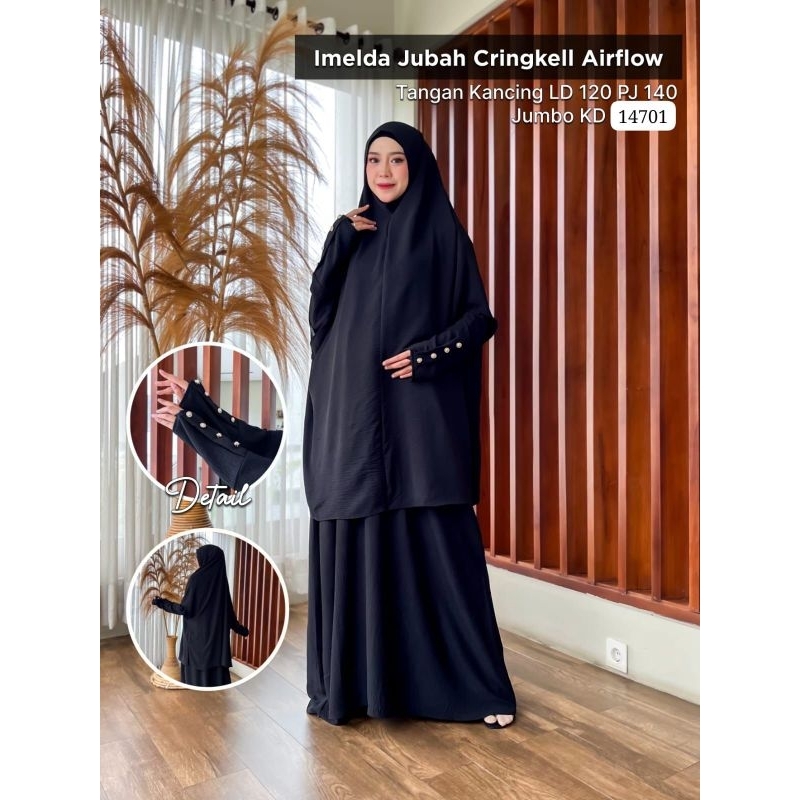 Set Abaya Jubah Imelda + Khimar Ring Jumbo lengan bolong LD 120 cm Pb 140 cm/ Set Abaya Khimar Umroh