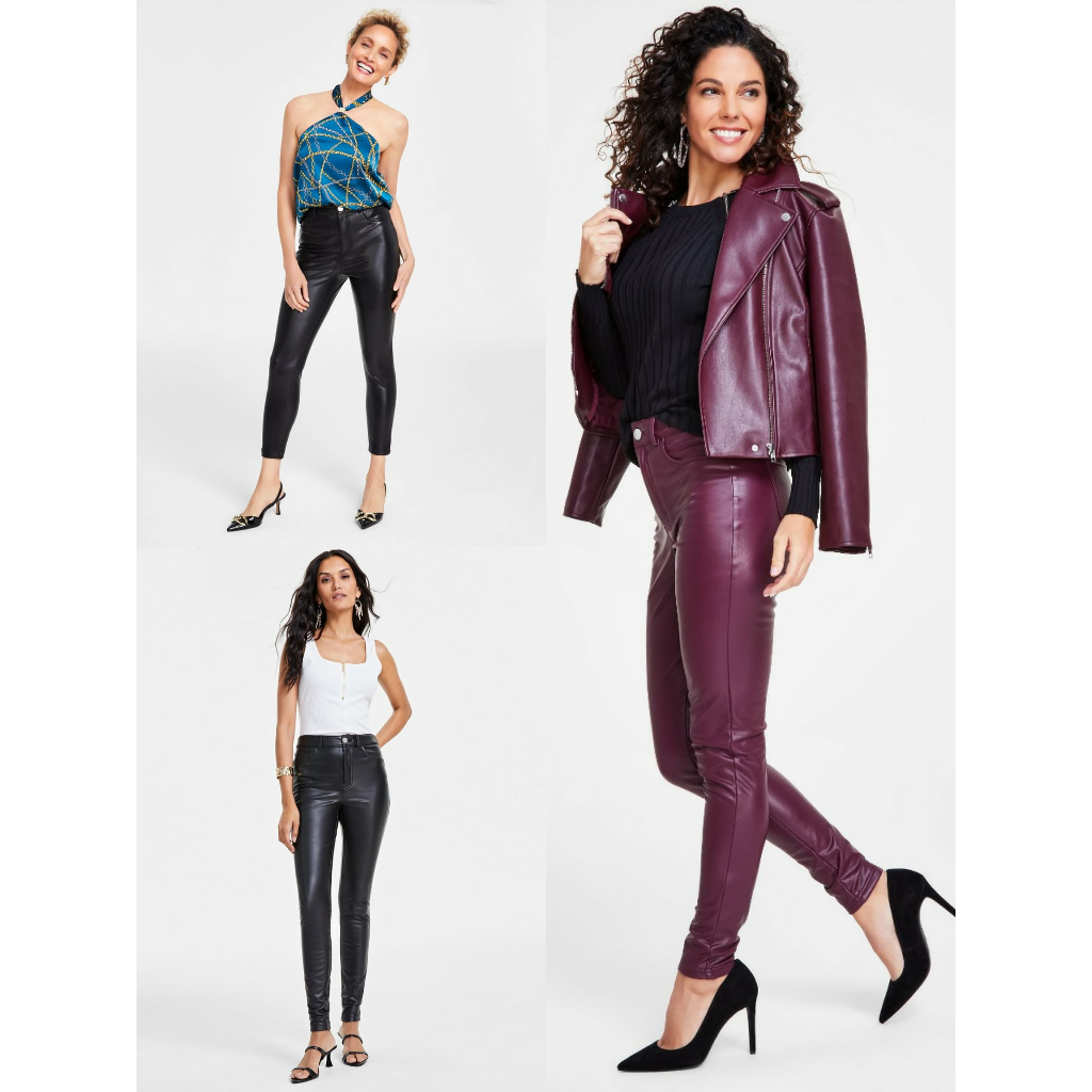 INC Women's Faux-Leather Skinny Pants - 7050
