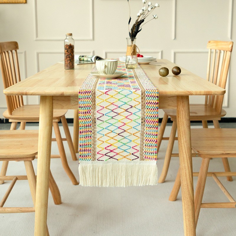 Table Runner Informa / Taplak Meja Bohemian / Table Runner Rainbow Strip Bahan Rajut