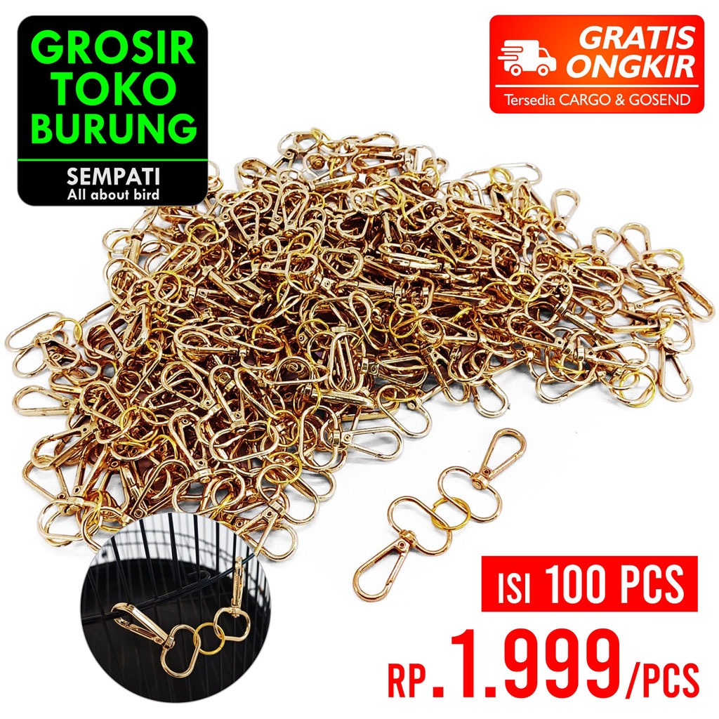 SEMPATI GROSIR Rantai Kunci Bulat Full Gold Stainless Sempati Isi 100 Pcs Pengunci Sangkar Burung Mu