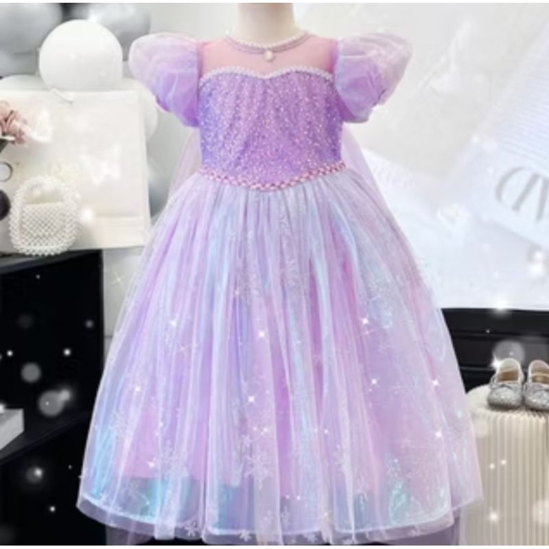 Baju pesta anak ungu lilac usia 6-7 tahun