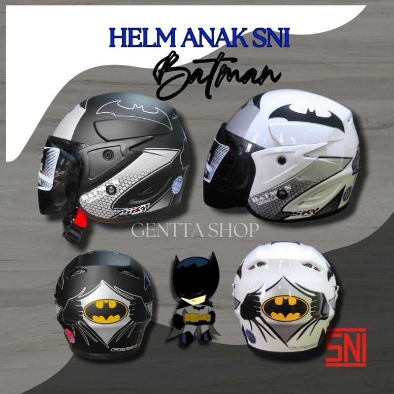 Helm Anak Laki Laki SNI GALAXY BATMAN Hitam Doff | Helm anak 5 - 8 Tahun