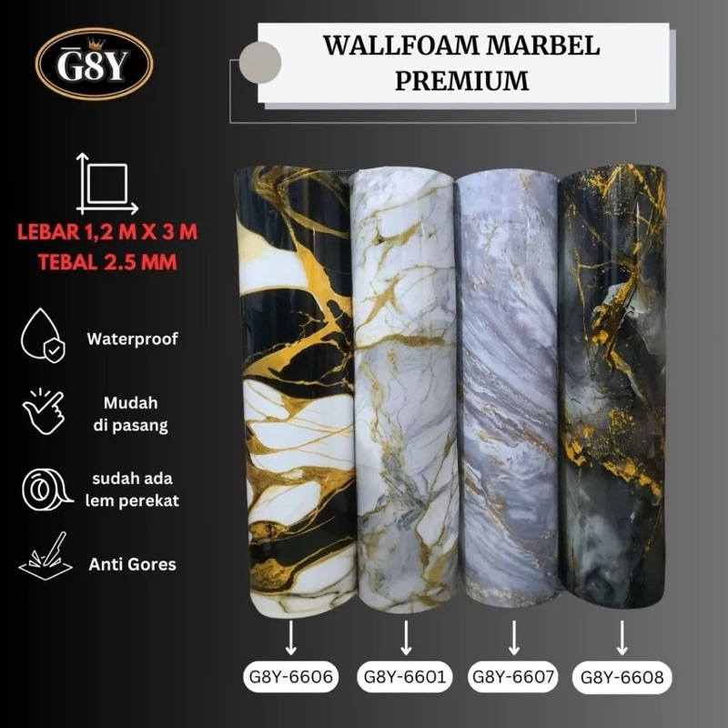 Wallfoam Roll Motif Marmer / Wallpaper Dinding Foam Motif Marmer / Stiker Dekorasi Foam Marmer 1,2m 