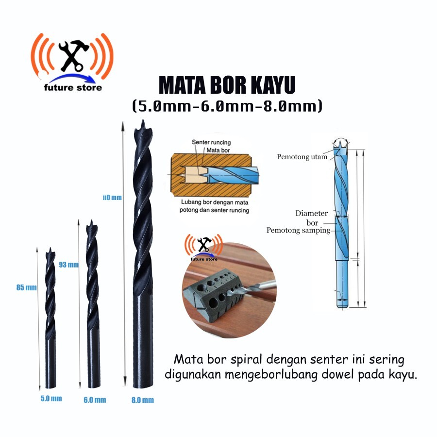 Mata Bor Kayu Dril Original / Mata Bor kayu/Mata Bor Kayu Spiral Panjang
