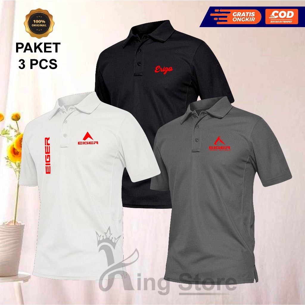 PAKET 3 PCS POLO SHIRT KERAH / Tx EGKirka ERi90 Sing8 Warna Salon Merah / Kaos Polo Lengan Pendek / 