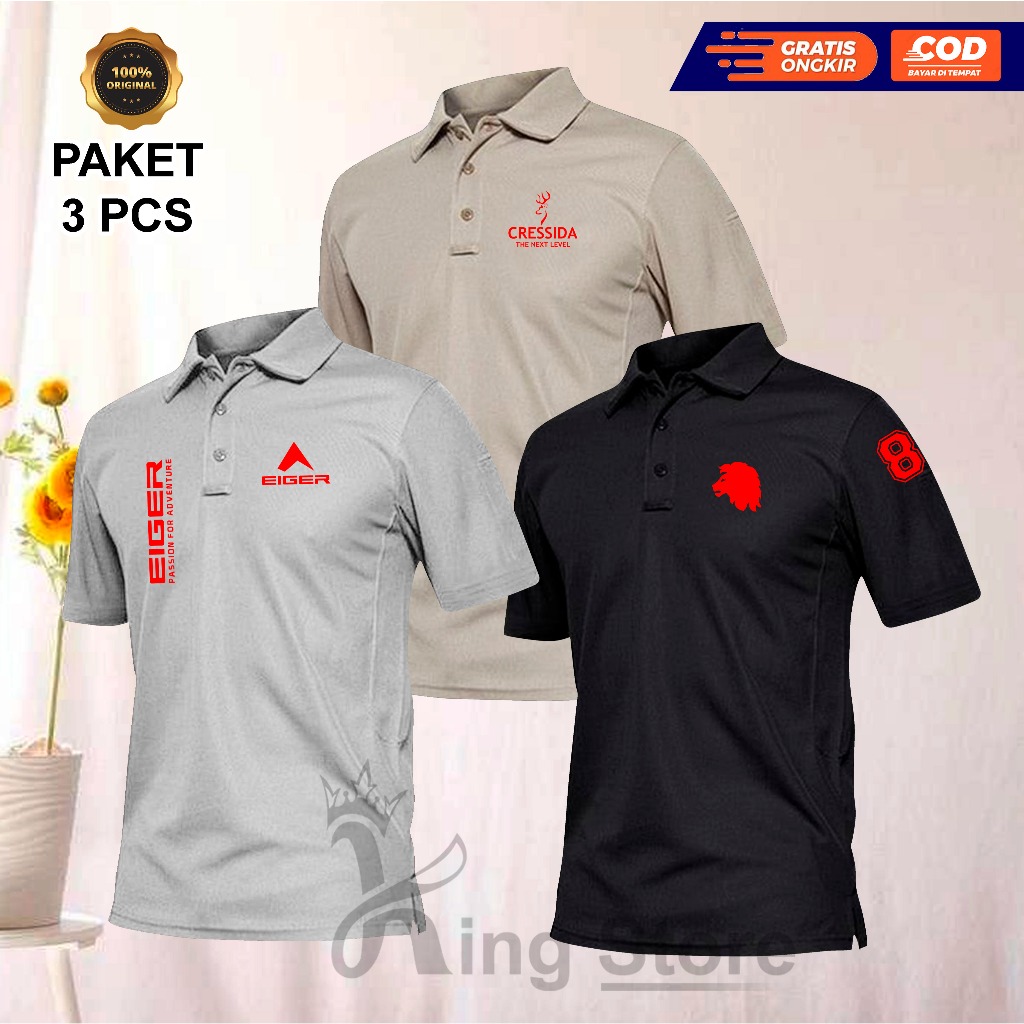 PAKET 3 PCS POLO SHIRT KERAH / Tx EGKirka Creskiri Sing8 Warna Salon Merah / Kaos Polo Lengan Pendek