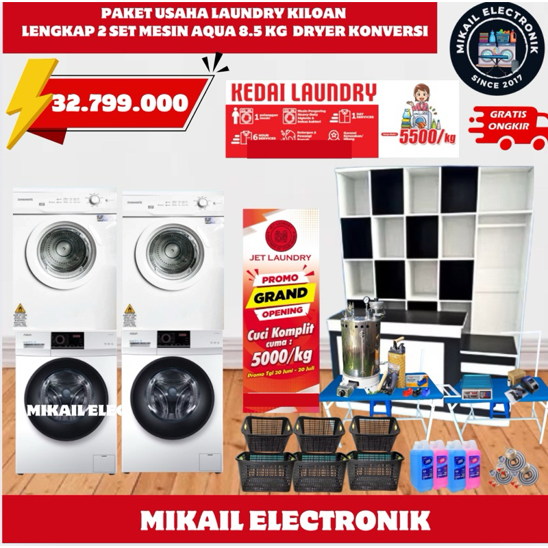 PAKET LAUNDRY KILOAN HEMAT 2 SET MESIN CUCI AQUA DRYER TERMURAH